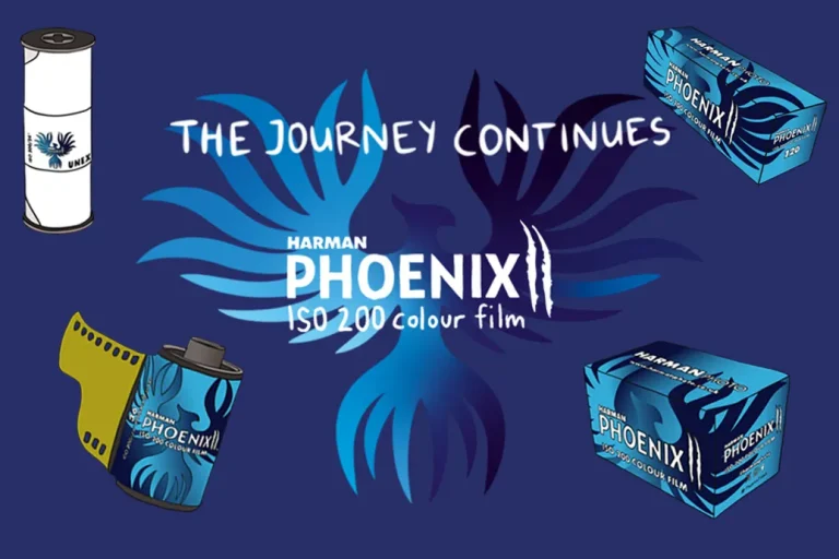 banner de presentacion harman phoenix ii 35mm y 120 con ilustraciones
