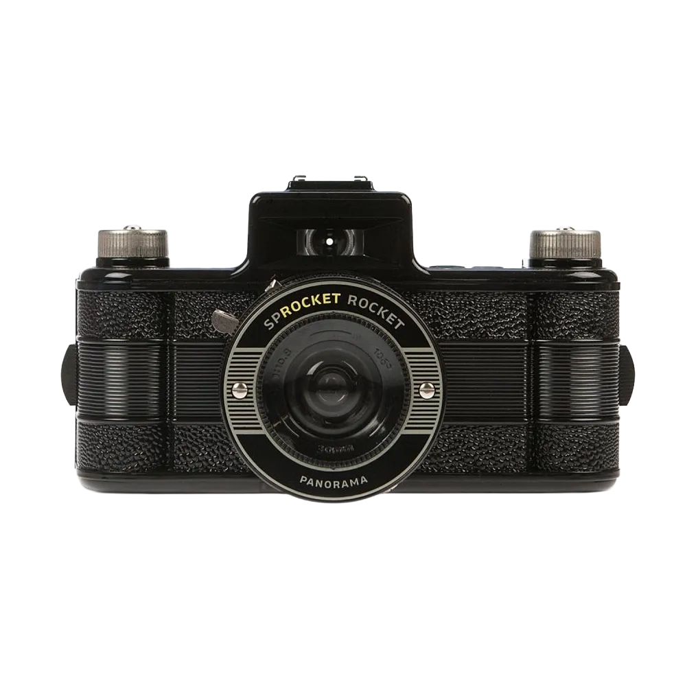 Cámara analógica Lomography Sprocket Rocket 35mm en formato panorámico con diseño retro y capturas que incluyen las perforaciones del negativo 9007710006330